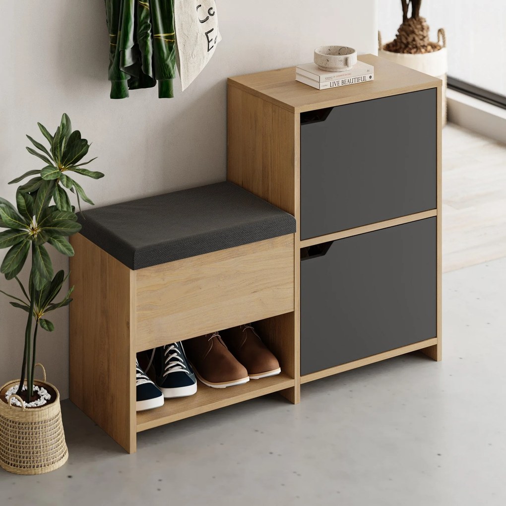 Sapateira Prag – Nogueira e Creme – 60x111x35 cm