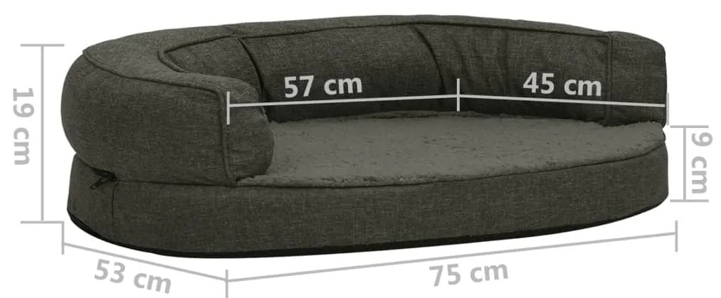 Cama p/ cães ergonóm. 75x53cm aspeto linho pelúcia cinza-escuro