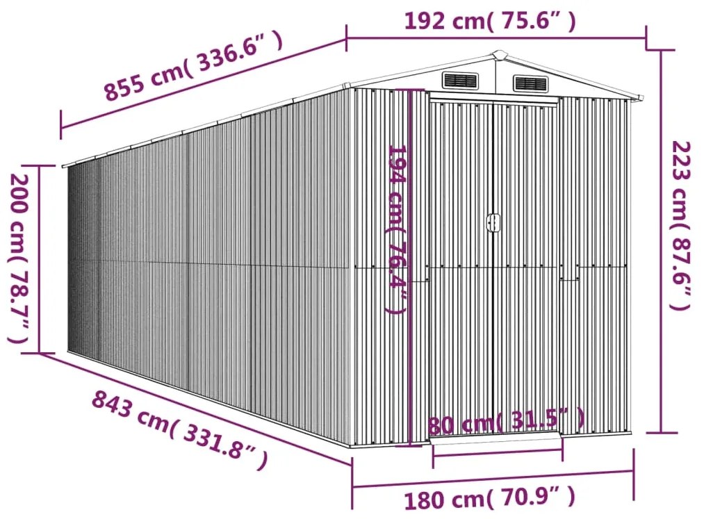 Abrigo de jardim 192x855x223 cm aço galvanizado castanho