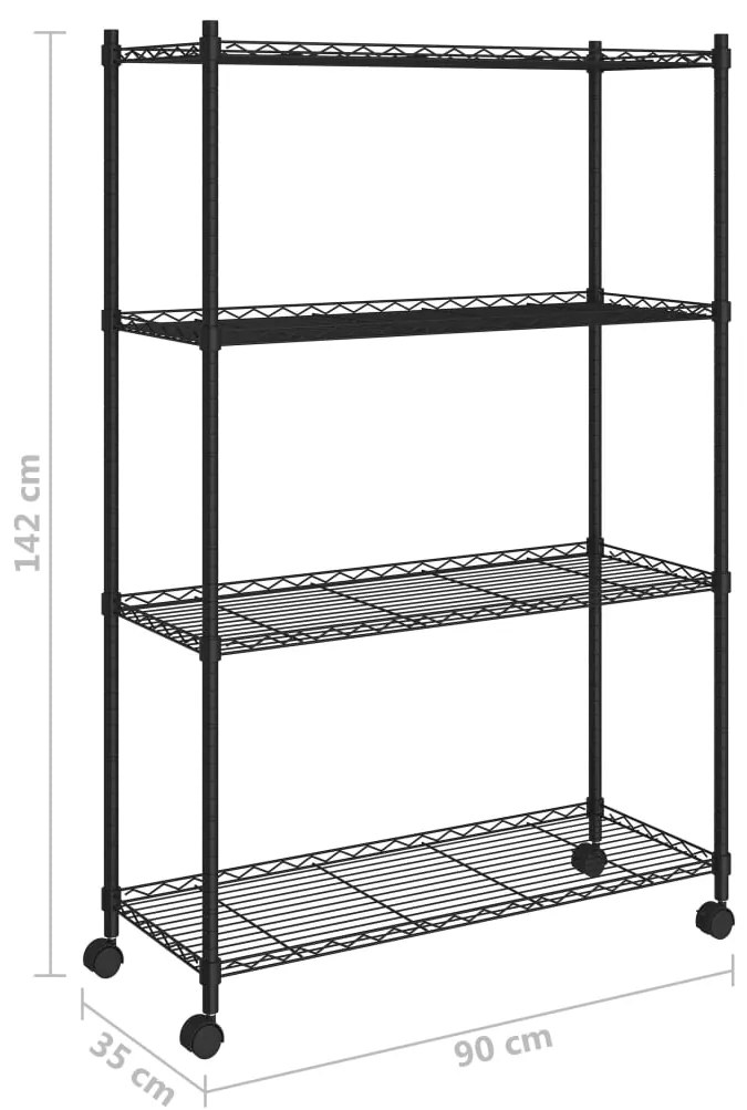 Unidade de 4 prateleiras com rodas 90x35x142 cm 200 Kg preto