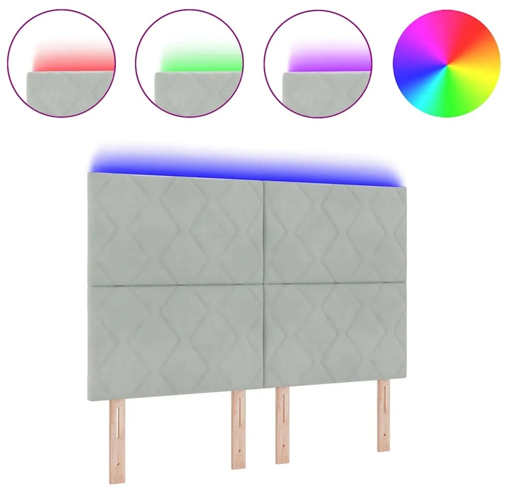 Cabeceira LED com Design de Blocos de Diamante em Cinza Claro, 144 cm