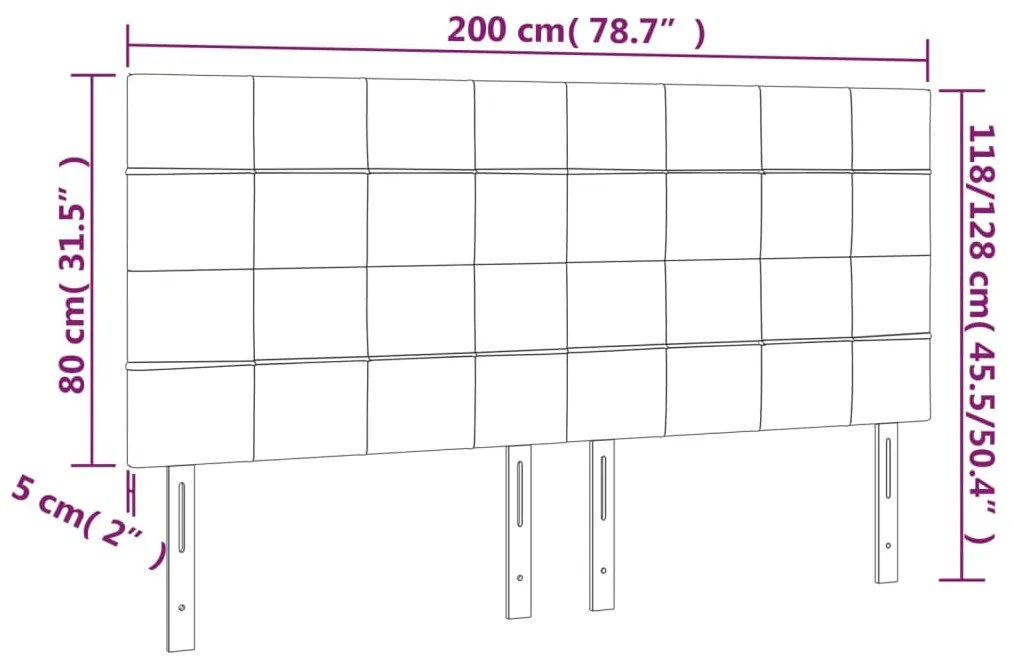Cabeceira cama c/ luzes LED tecido 200x5x118/128cm cinza-claro