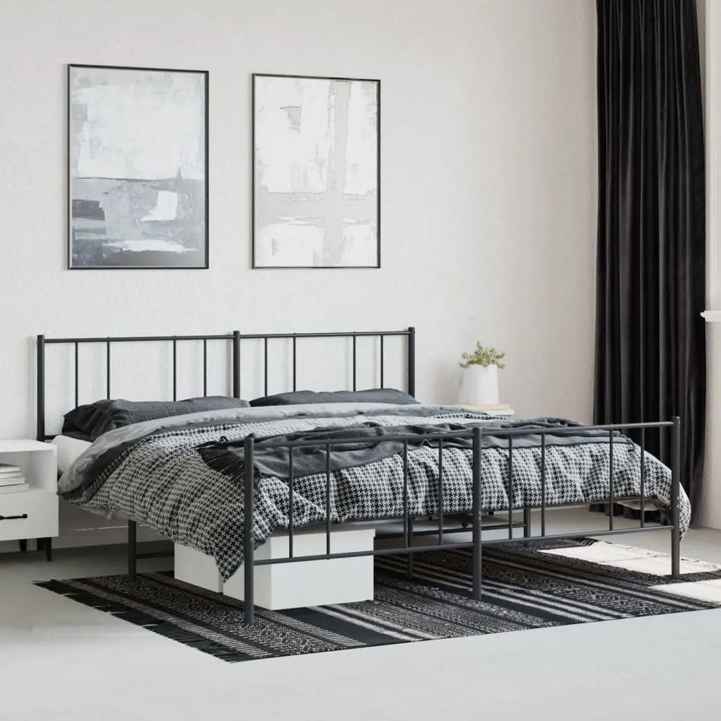 Estrutura de cama com cabeceira e pés 193x203 cm metal preto