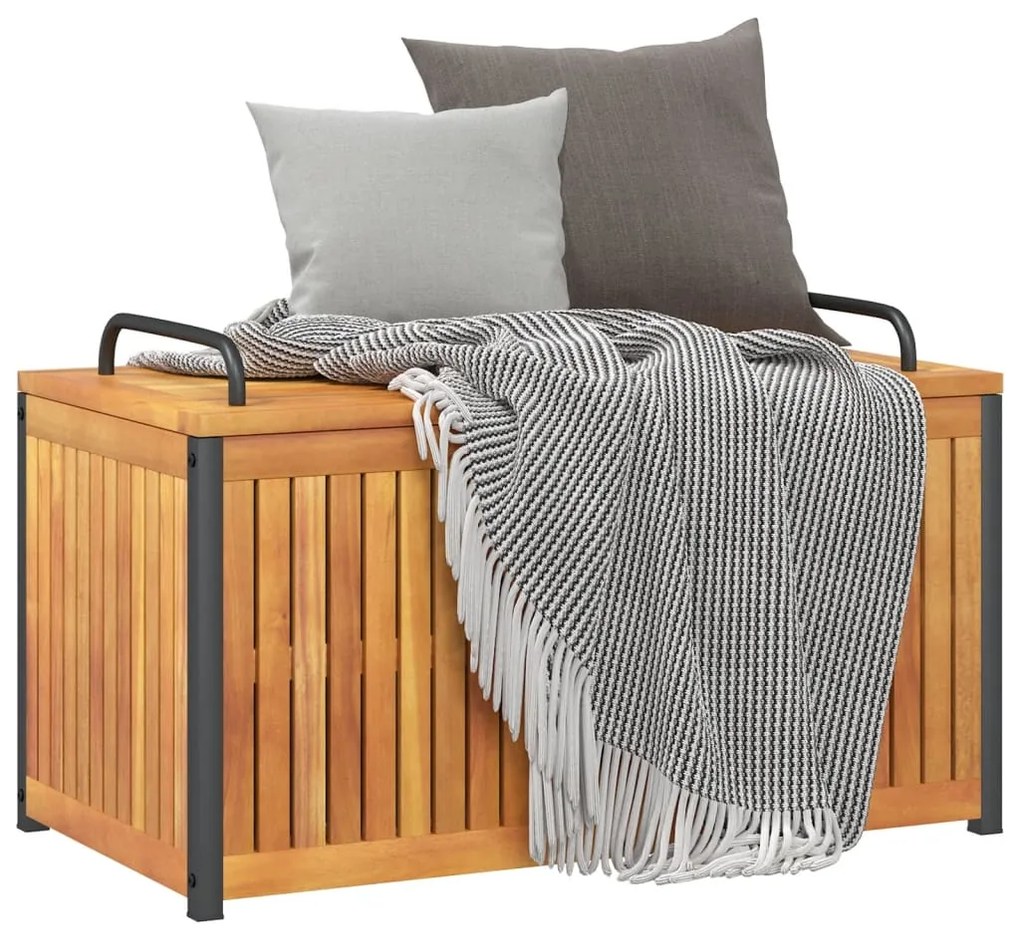 Caixa p/ almofadões de exterior 85x45x45/53cm acácia maciça/aço