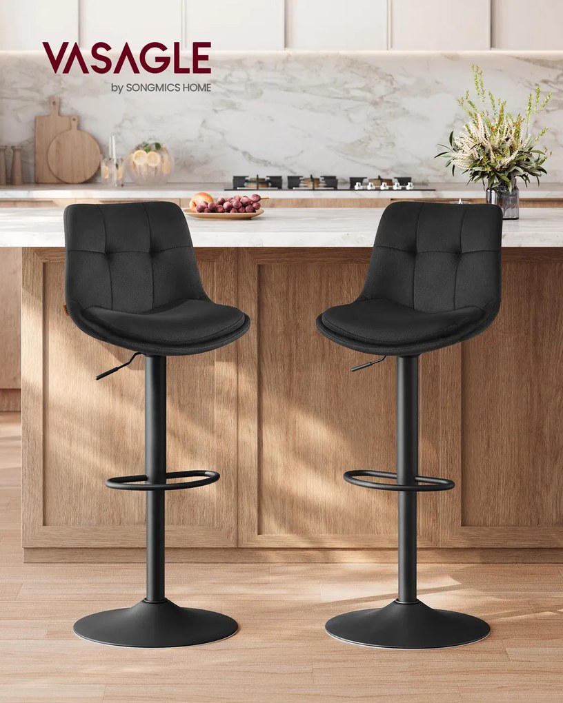 Conjunto de 2 bancos de bar em veludo, ajustáveis em altura, giratórios, Pretos