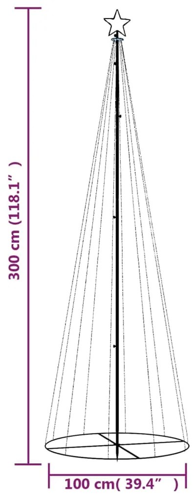 Árvore de Natal em Cone com 310 luzes LED - 100x300 cm - Branco Quente