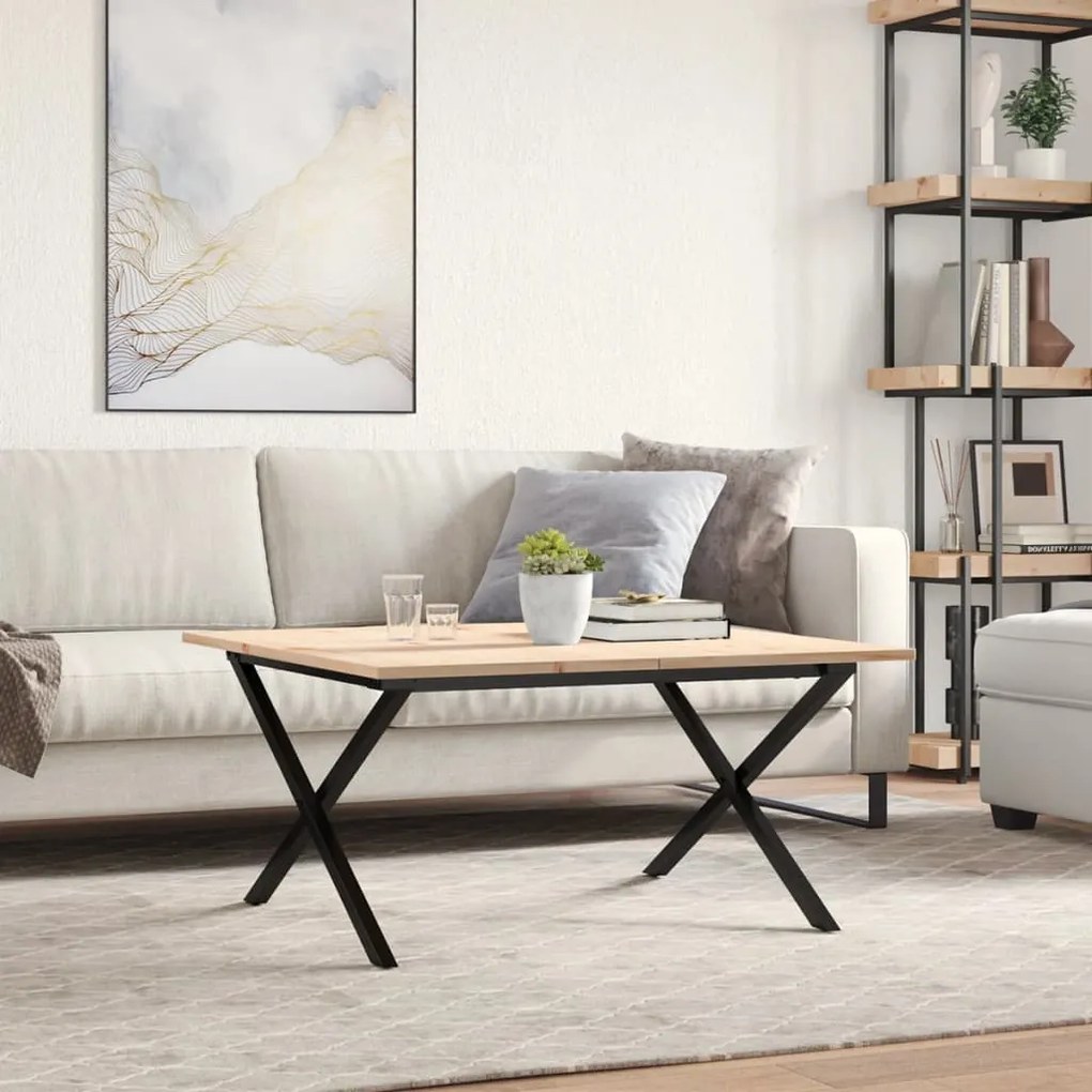 Mesa de centro estrutura em X 80x80x45 cm pinho e aço