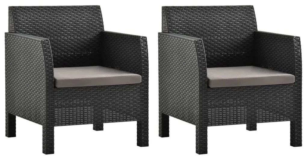 vidaXL Cadeiras de jardim com almofadões 2 pcs vime PP antracite