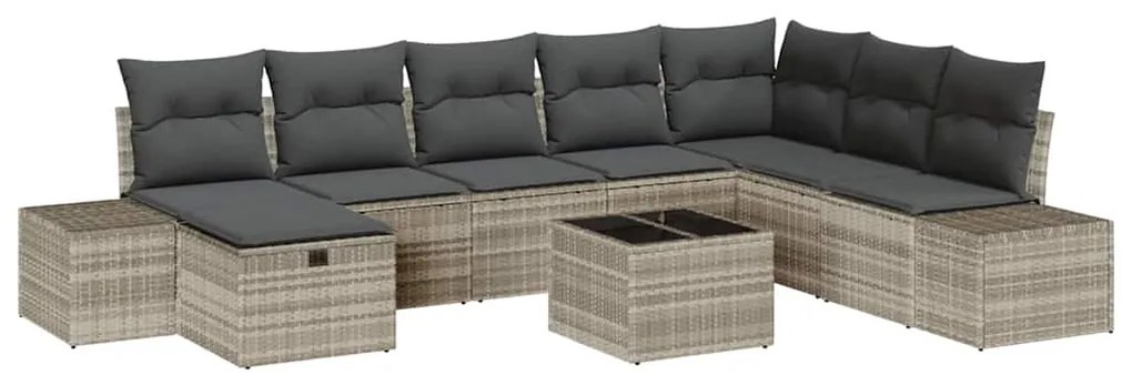 Conjunto de Sofá de 9 Peças com Almofadas Cinza Claro Vime Sintético