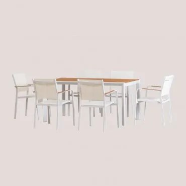 Conjunto De Mesa Retangular 160x90 Cm Classic E 6 Cadeiras De Jardim Empilháveis Em Alumínio Archer Gardénia Branco - Sklum