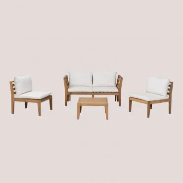 Conjunto De Jardim Com Sofá Modular De 2 Peças Com Apoios De Braço, 2 Poltronas E Mesa De Centro Em Madeira De Acácia Filips Gardénia Branco - Sklum