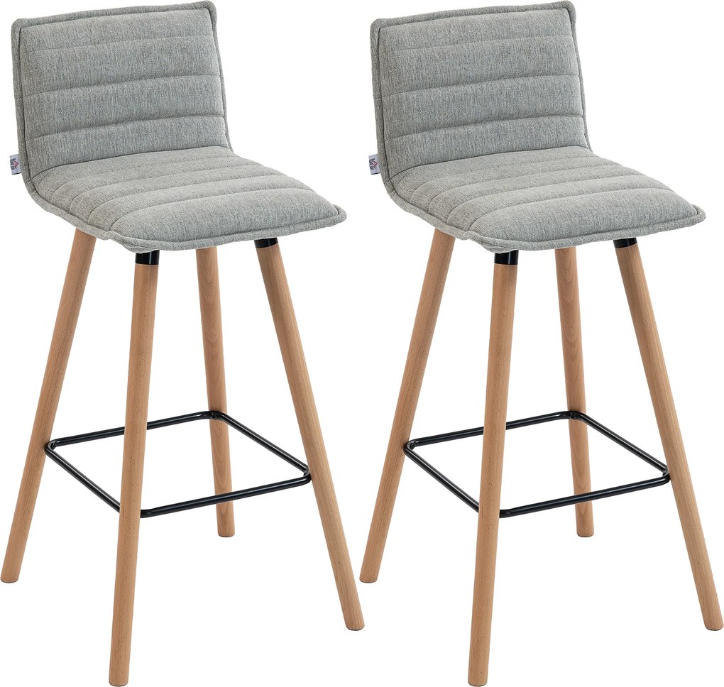 HOMCOM Conjunto de 2 Bancos de Bar Cadeiras Altas de Bar Assento Estofado Encosto e Escabelo 48x48x99,5 cm Cinza | Aosom Portugal
