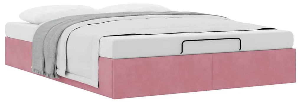 Estrutura de cama otomana sem colchão 140x200 cm veludo rosa