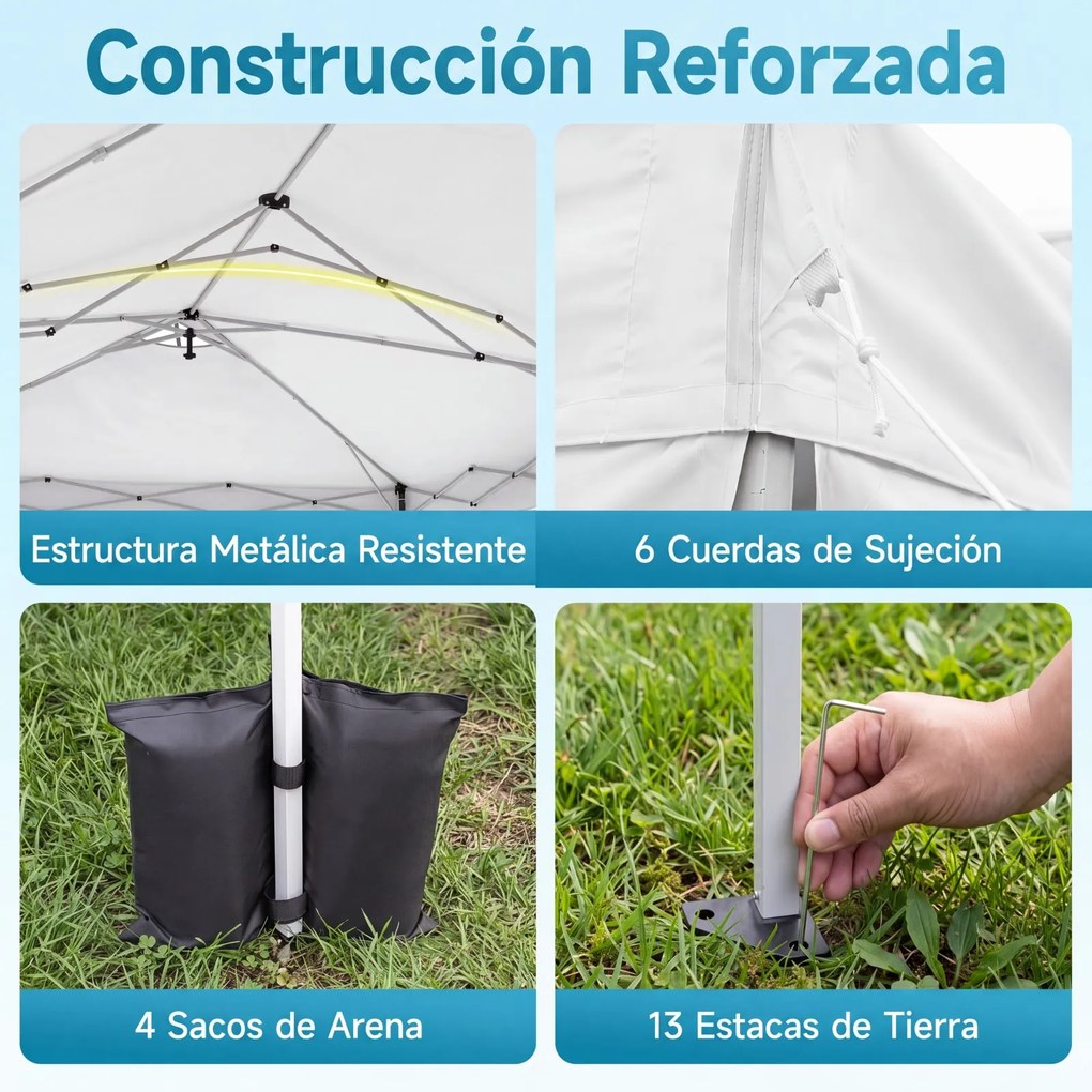 Tenda Dobrável para Exterior, 600 x 300 cm, Altura Ajustável em 3 Níveis, Branco