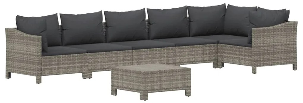7 pcs conjunto lounge de jardim c/ almofadões vime PE cinzento
