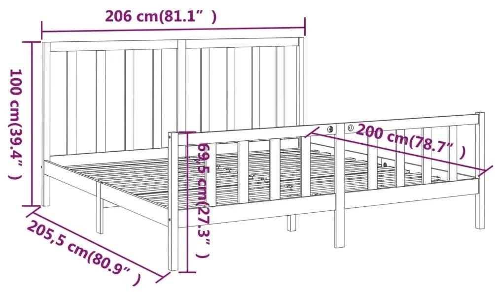 Estrutura de cama 200x200 cm madeira de pinho maciça cinzento