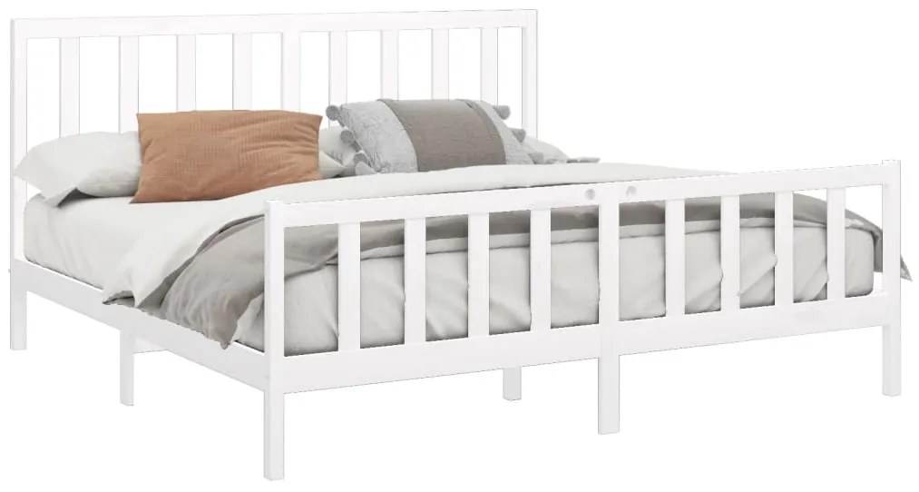 Cama sem colchão 200x200 cm madeira de pinho maciça branco