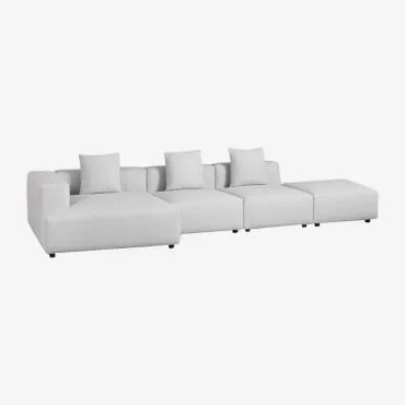 Sofá Modular Chaise Longue De Canto Esquerdo De 3 Peças Com Puff (↔︎390 Cm) Bruna Tecido Cinzento Glaciar - Sklum