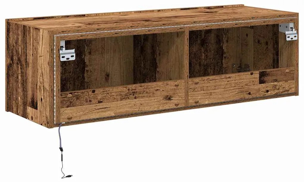 Cabinet de TV vidaXL com Luzes LED Madeira Velha 100x35x31 cm