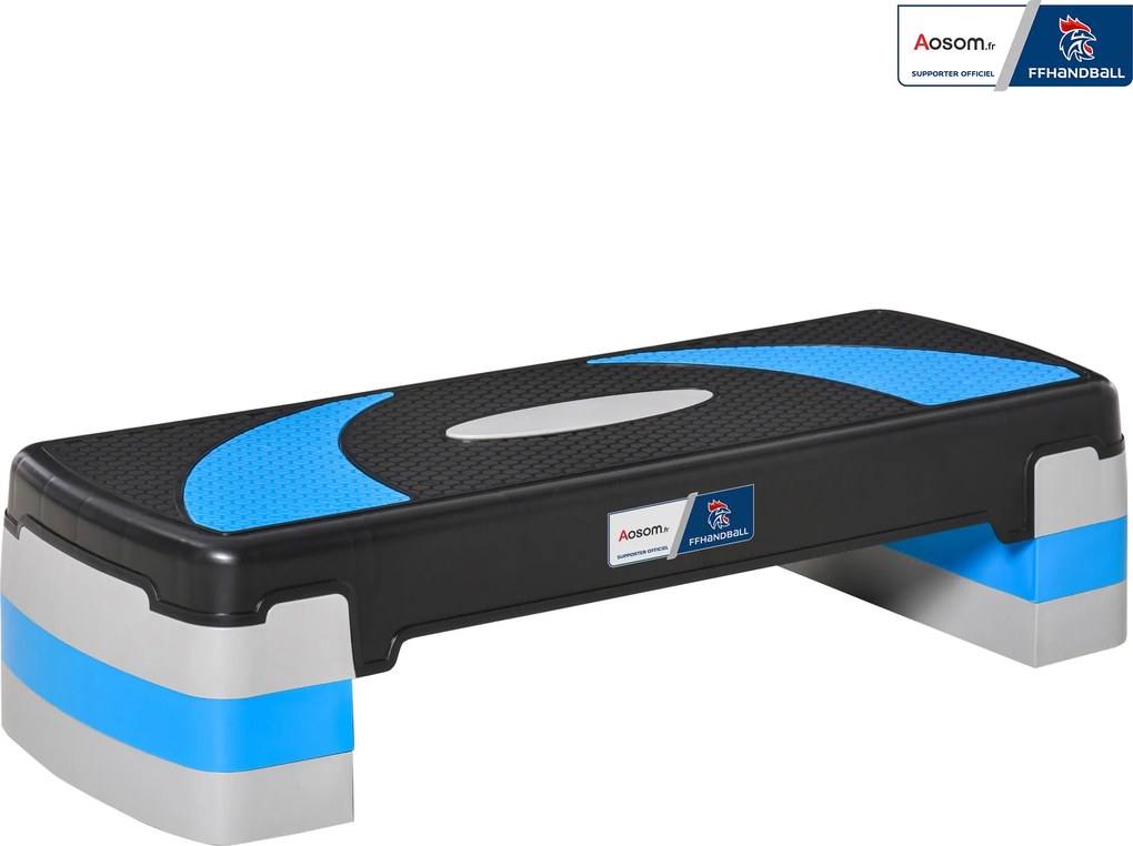 Stepper Fitness Aerobic - Aosom.fr x FFHandball - altura ajustável superfície antiderrapante 80 x 31 x 20 cm preto azul | Aosom Portugal