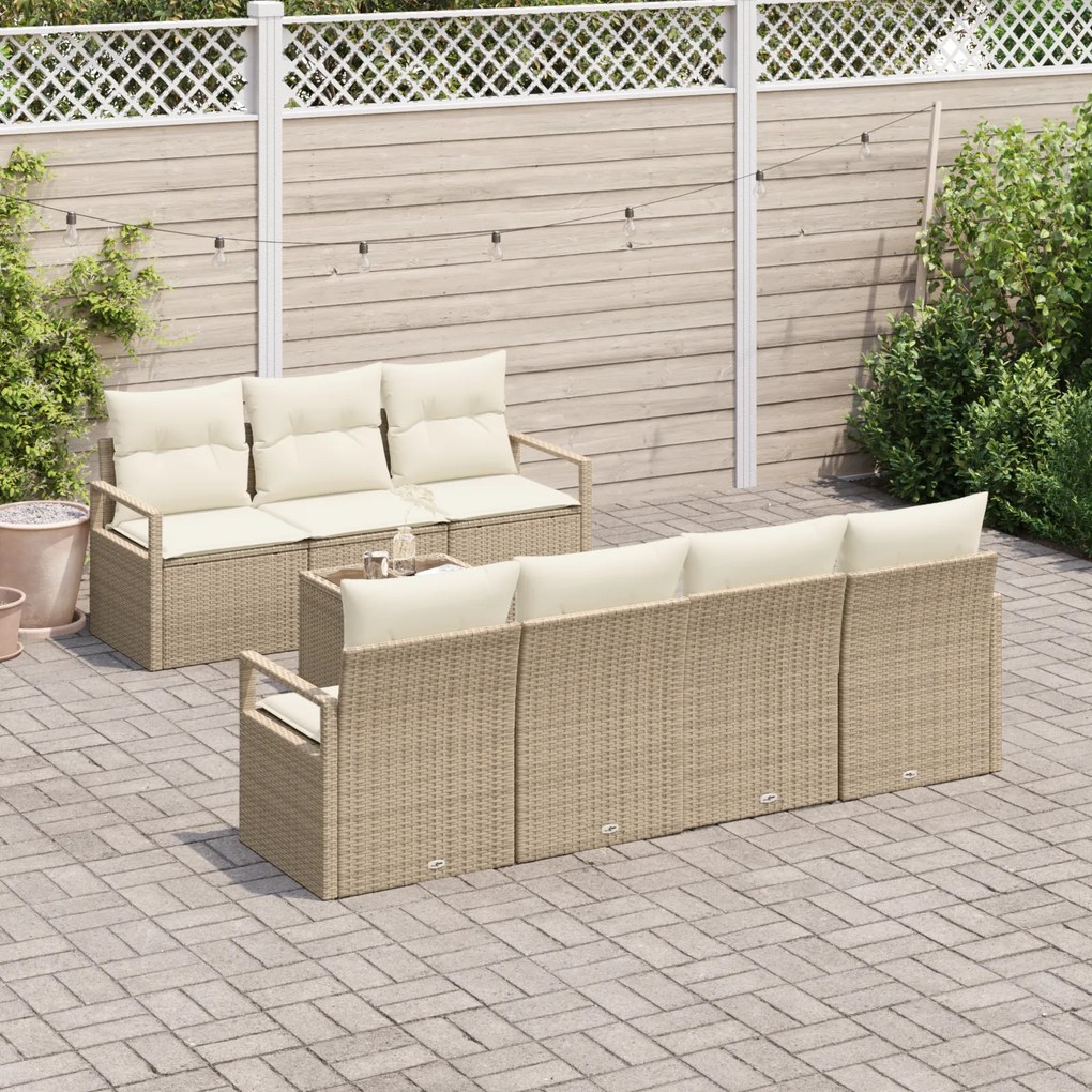 Conjunto de Sofá de Jardim vidaXL de 8 peças com Almofadas Bege Rattan
