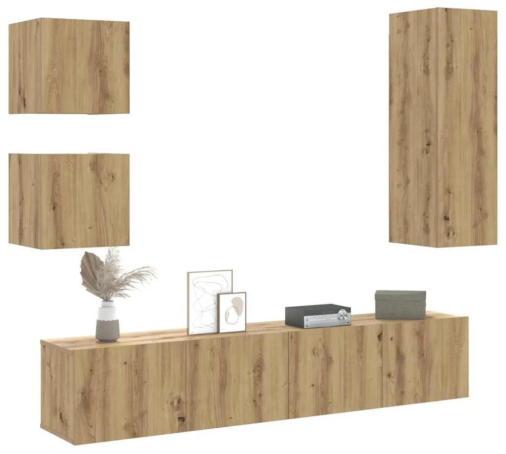 vidaXL Conjunto de armário TV parede 5 pcs madeira carvalho artisiano