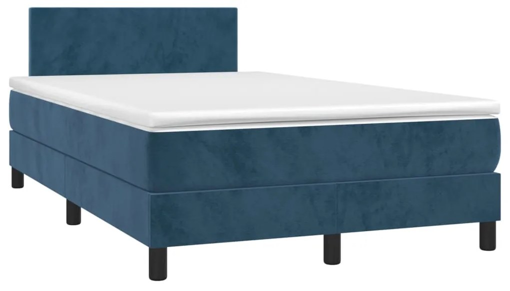 Cama box spring c/ colchão/LED 120x200 cm veludo azul-escuro