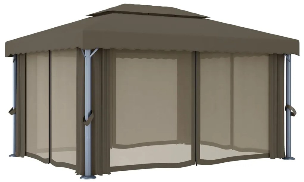 Gazebo com cortinas e cordões de luzes LED 4x3 m cinza-acastan.