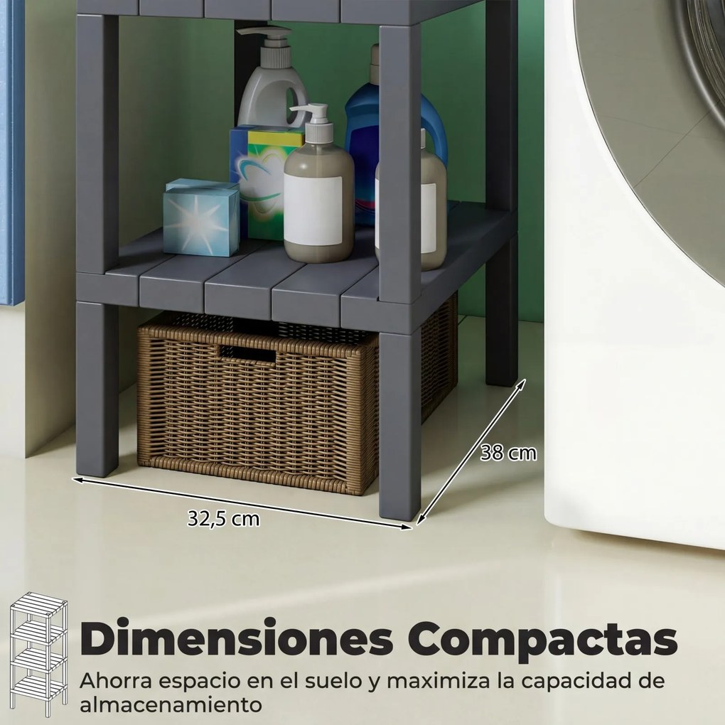 Estante de plástico cozinha com 4 níveis 38 x 32,5 x 99 cm, estante organizadora estreita e multifuncional, montagem sem ferramentas, para casa de ban