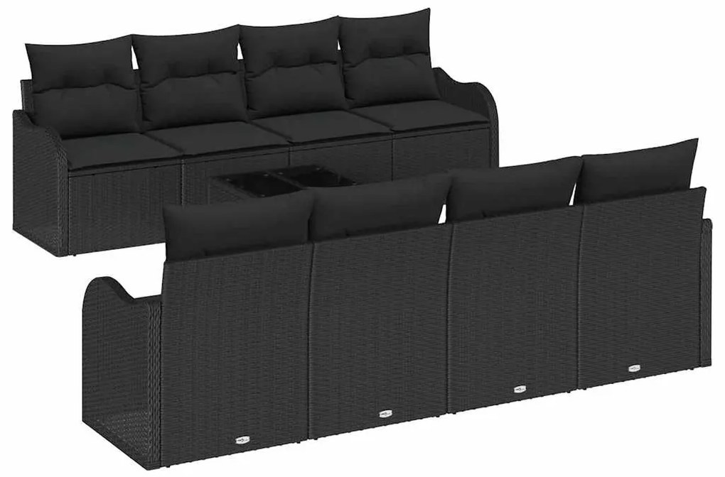 Conjunto de Sofá de Jardim 9 Peças com Almofadas de Rattan Preto