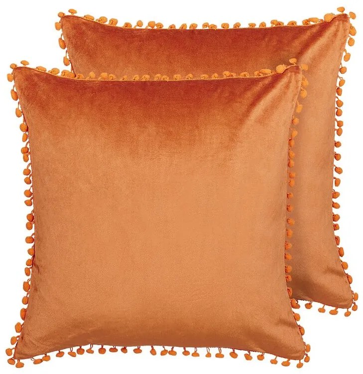 Conjunto de 2 almofadas em veludo laranja 45 x 45 cm AERANGIS Beliani