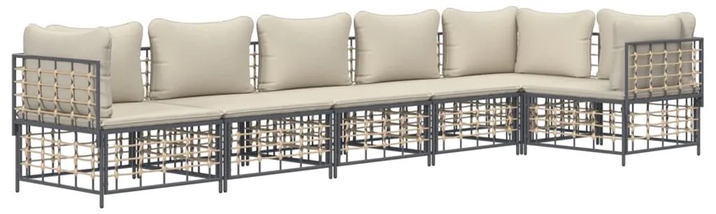 6 pcs conjunto lounge de jardim c/ almofadões vime PE antracite