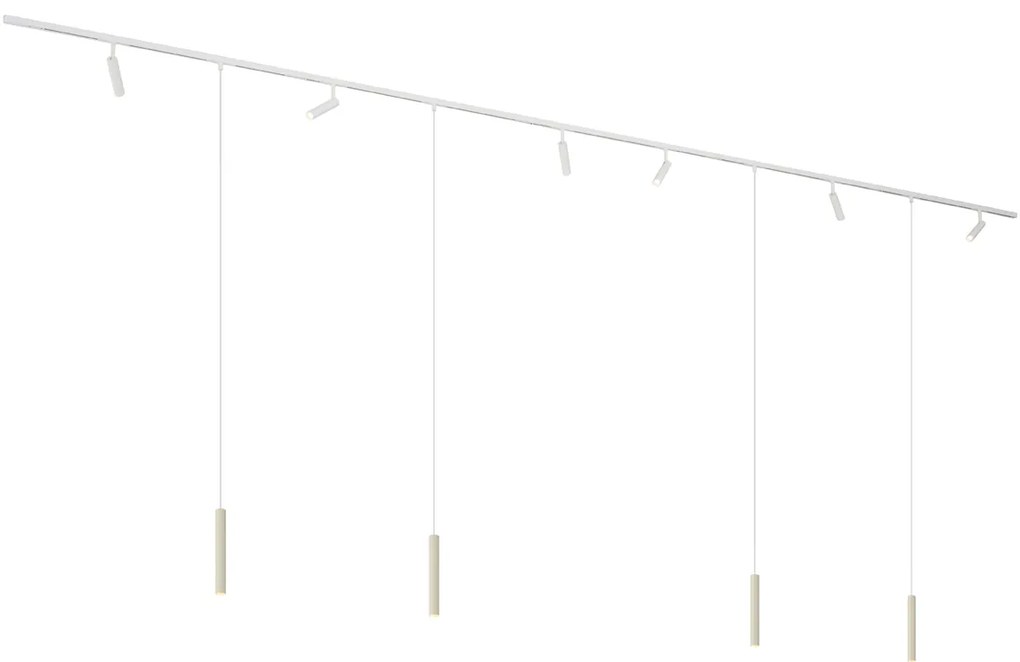 Sistema de iluminação de trilho moderno com 6 focos e 4 pendentes bege e branco monofásico - Slimline Uzzy Keno