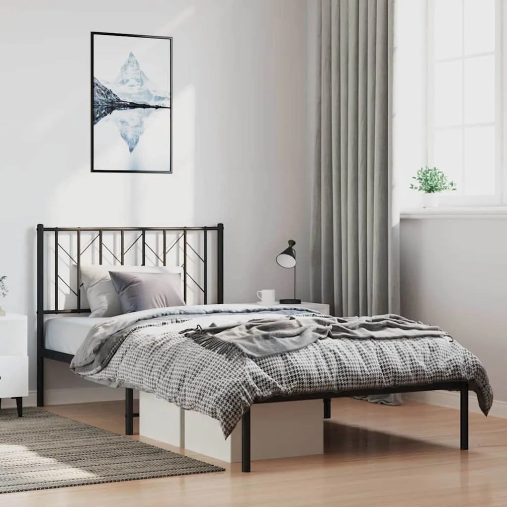 Estrutura de cama com cabeceira 100x200 cm metal preto