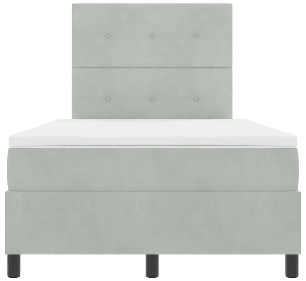 Cama Box com Colchão &amp; Luz LED Cinza Claro 120x190 cm Veludo
