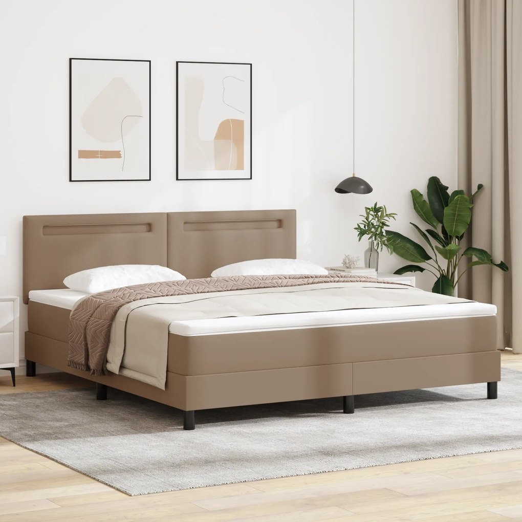 vidaXL Cama Box Spring com Colchão em Cappuccino, Super King Size, de Couro Sintético