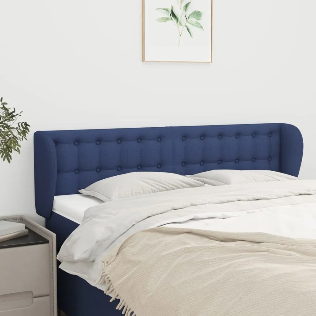 Cabeceira de cama c/ abas tecido 147x23x78/88 cm azul