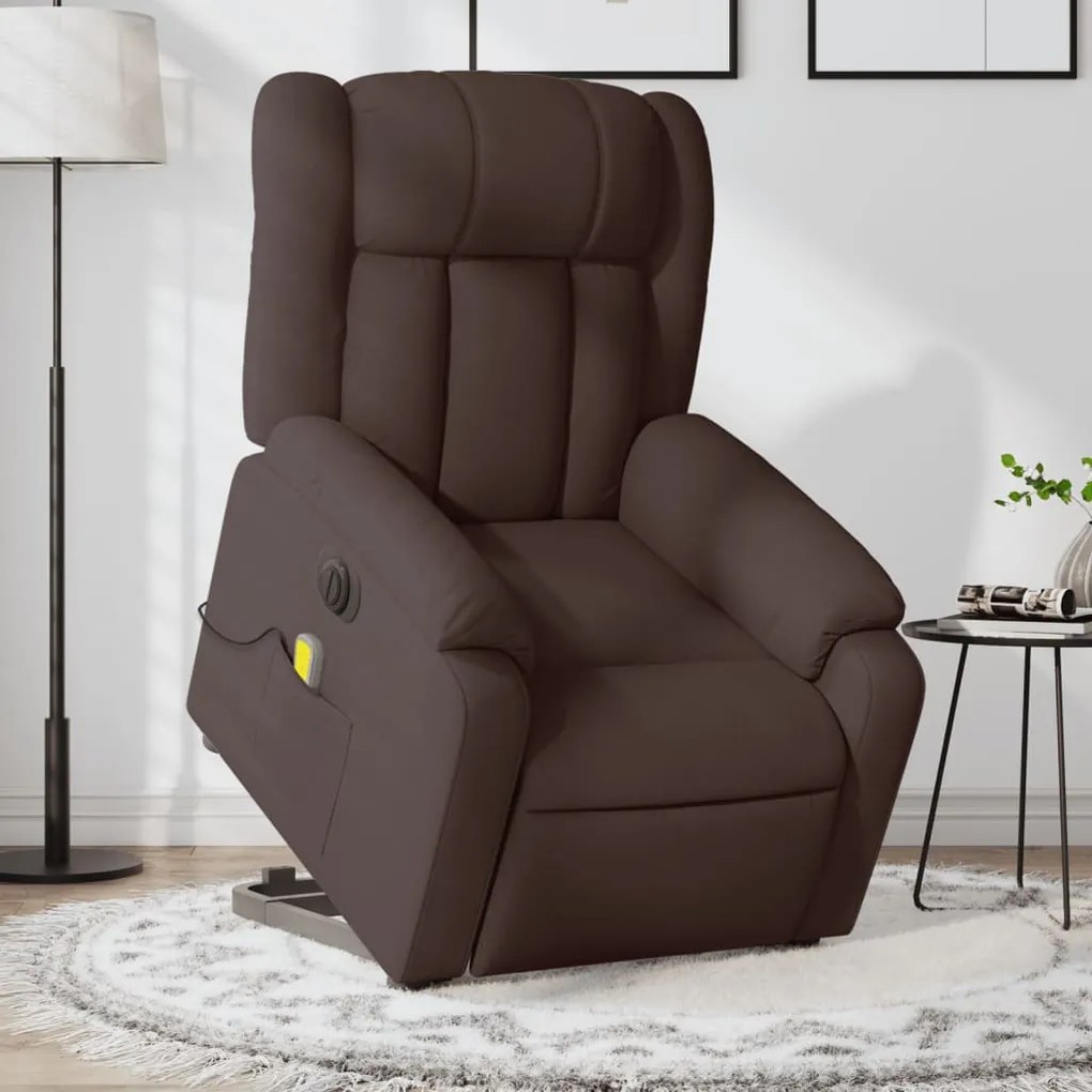 vidaXL Poltrona elétrica elevatória massagens tecido castanho-escuro