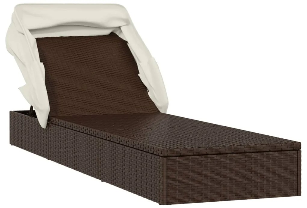 Espreguiçadeira c/ teto dobrável 213x63x97 cm vime PE castanho