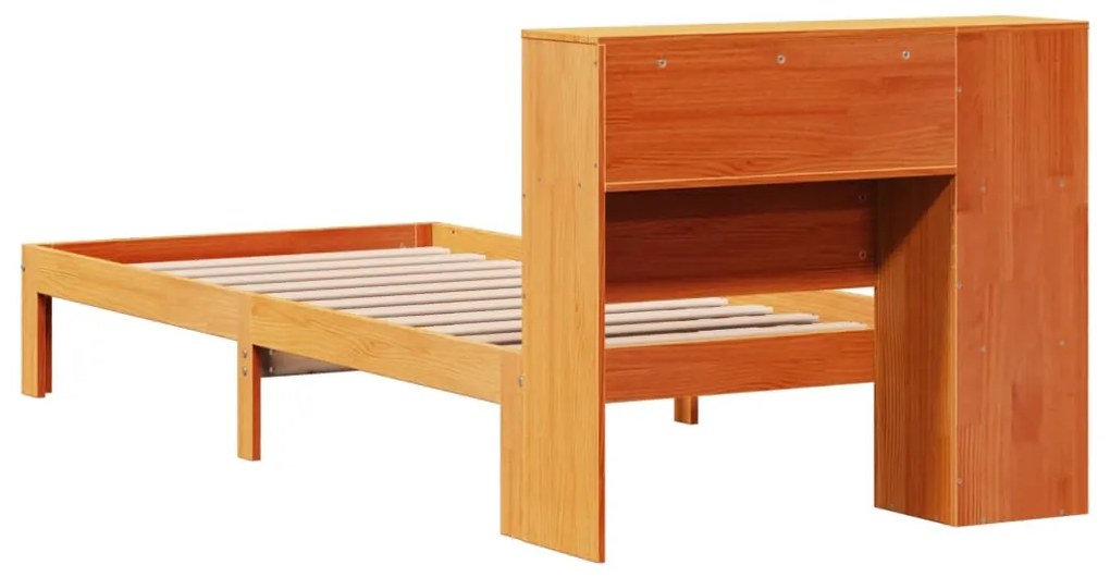 Cama com estante sem colchão 90x190cm pinho maciço castanho-mel