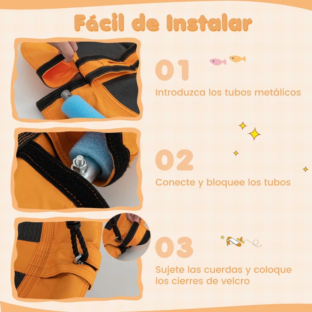 Baloiço de tecido Oxford impermeável redondo para crianças com cordas ajustáveis e mosquetões Carga 100kg Amarelo