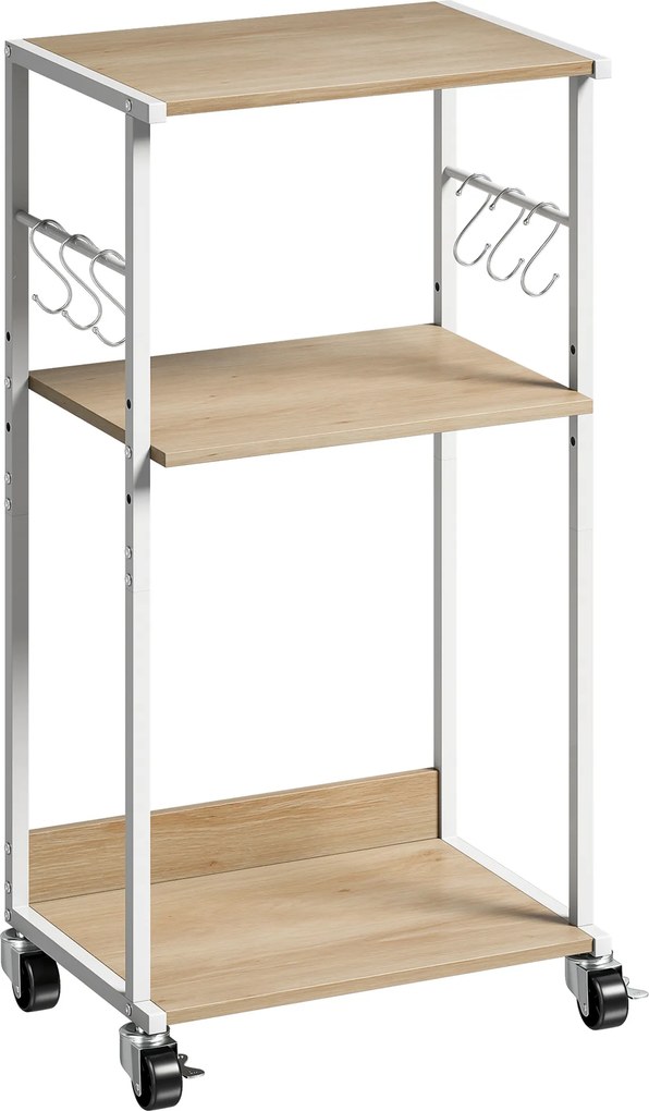 HOMCOM Suporte para Impressora de 3 Níveis com Rodas Móvel com Ganchos e Estrutura Metálica 43x30x82 cm Madeira | Aosom Portugal