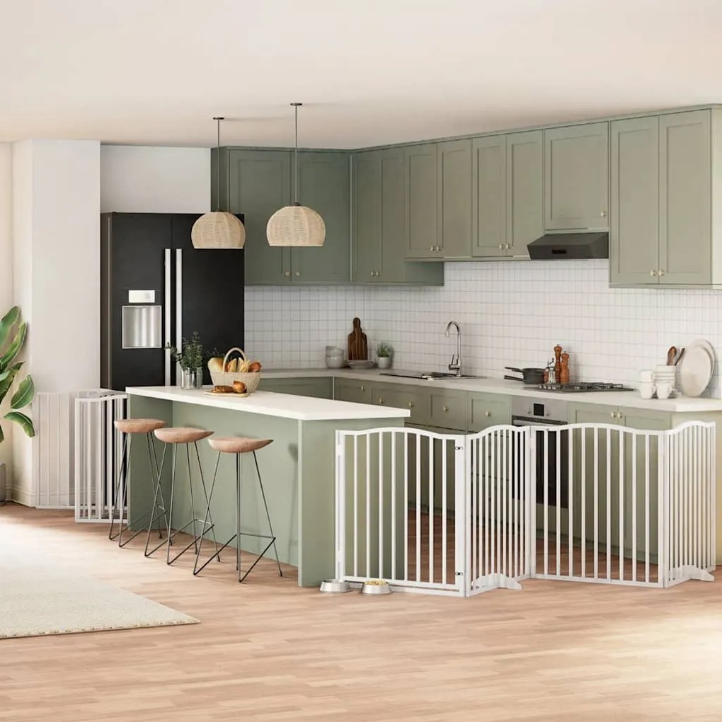 vidaXL Portão p/ cães com porta dobrável 10 painéis 800cm álamo branco