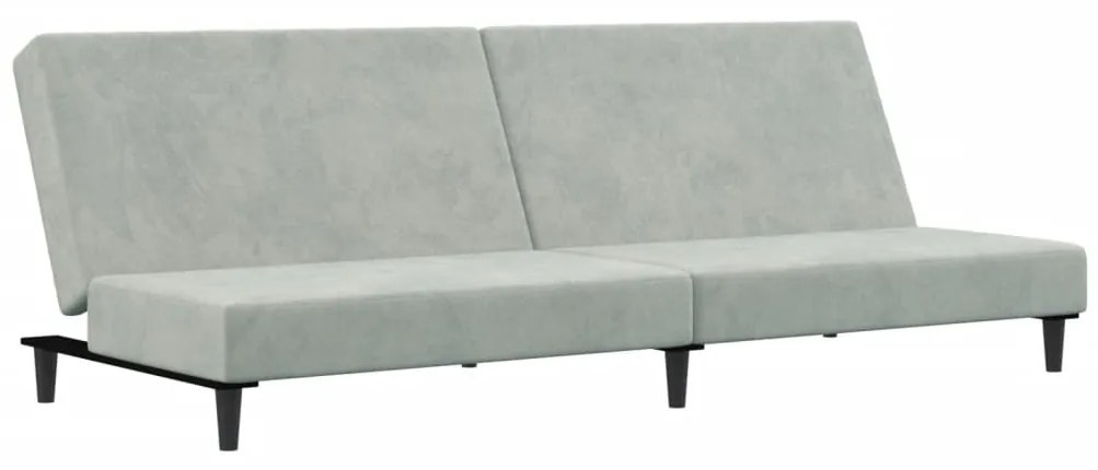 Sofá-cama 2 lugares c/ apoio de pés veludo cinza-claro
