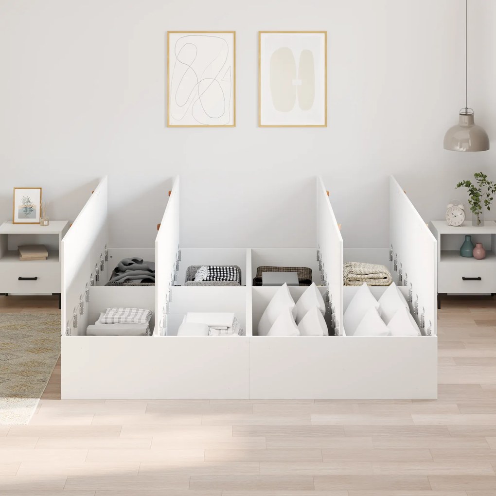 Cama de Armazenamento Branca 200x200 cm