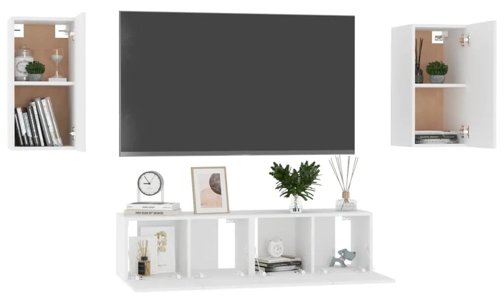 4 pcs conjunto de móveis de TV contraplacado branco