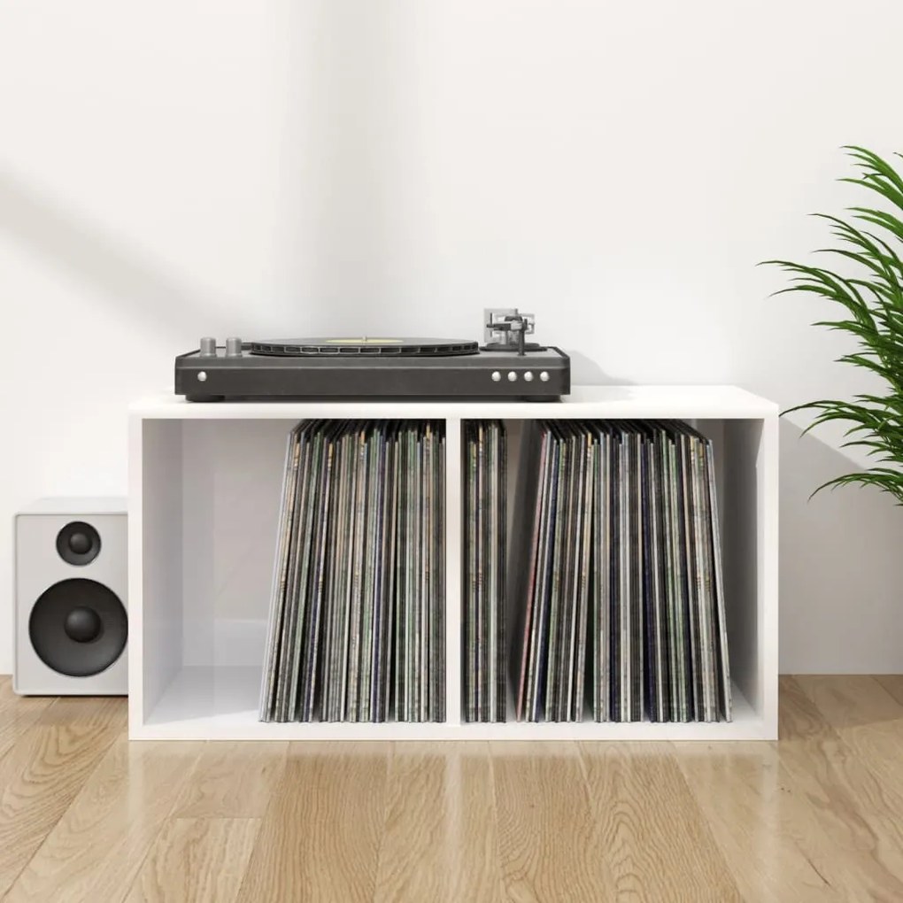 800123 vidaXL Caixa discos vinil 71x34x36cm derivado madeira branco brilhante