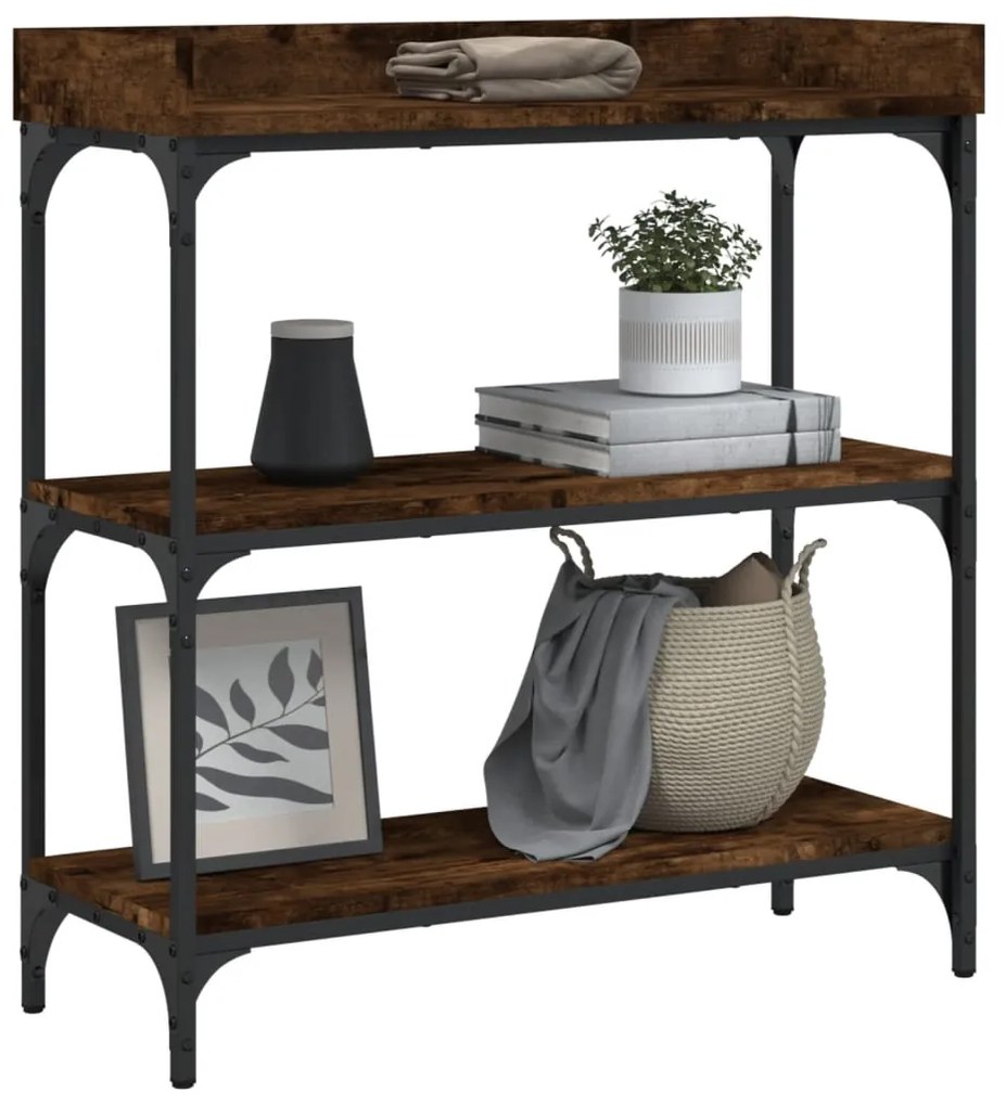 Mesa consola c/ prateleiras 75x30x80 cm carvalho fumado