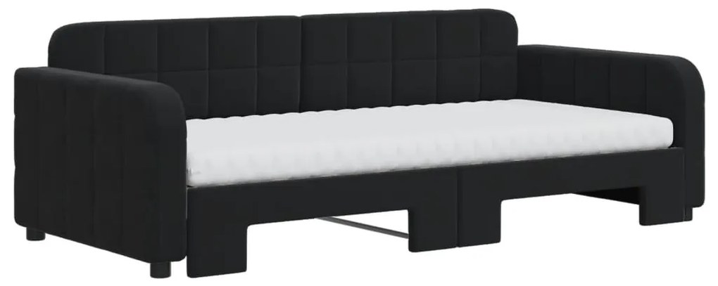 Sofá-cama com gavetão e colchões 90x190 cm veludo preto