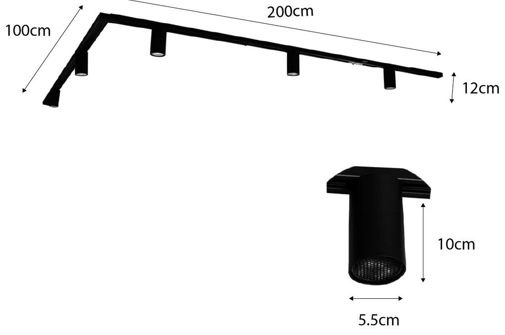 Sistema de iluminação de trilho moderno com 5 focos pretos monofásicos GU10 50mm - Iconic Ruby
